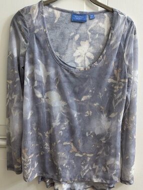 Simply Vera Vera Wang Lavender-Gray Floral Long Sleeve Scoop Neck Tee